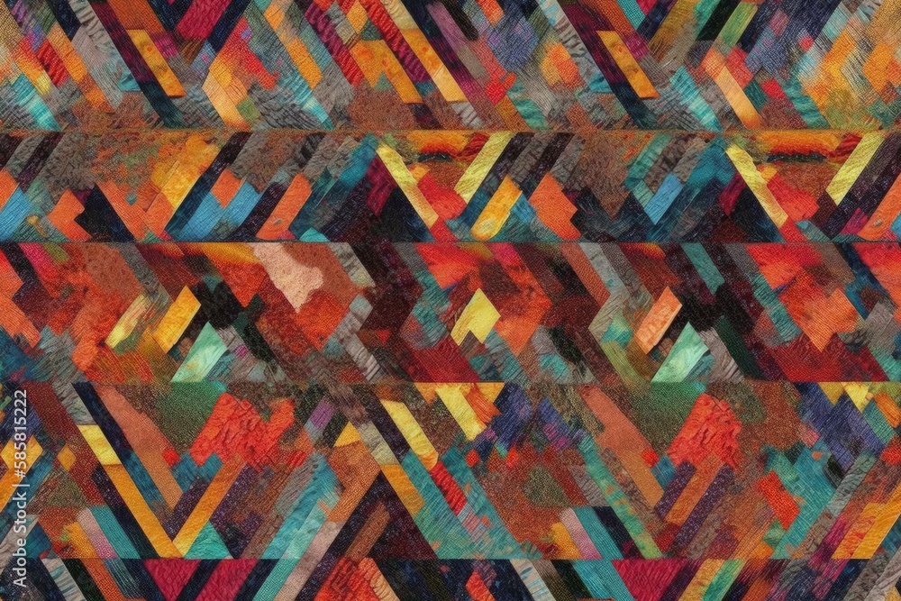 Vibrant Diagonal Quilt Pattern in Multiple Colors. Generative AI