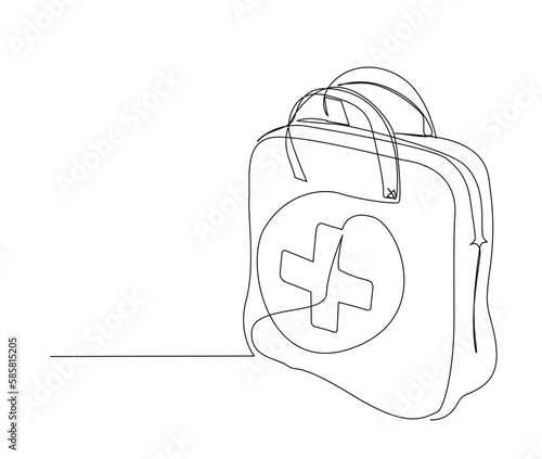 Continuous one line drawing of first aid kit box. simple first aid bag line art vector illustration. Editable stroke.