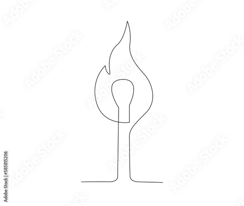 Continuous one line drawing of burning match. simple burning match stick line art vector illustration. Editable stroke.