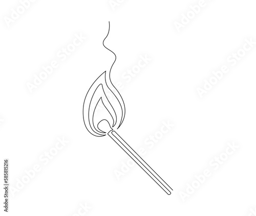Continuous one line drawing of burning match. simple burning match stick line art vector illustration. Editable stroke.
