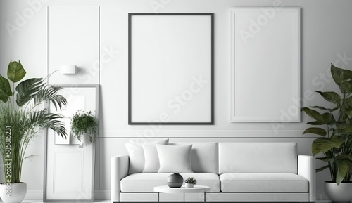 White blank poster mockup in living, scandinavian style, Generative ai © rajesh