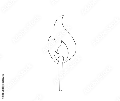 Continuous one line drawing of burning match. simple burning match stick line art vector illustration. Editable stroke.