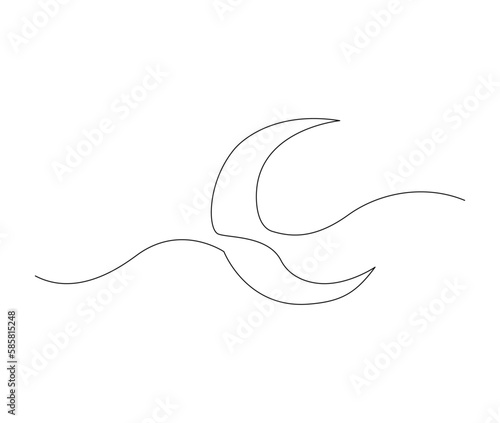 Continuous one line drawing of crescent moon for ramadhan element. simple crescent moon line art vector illustration. Editable stroke.