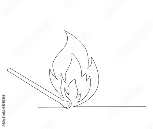 Continuous one line drawing of burning match. simple burning match stick line art vector illustration. Editable stroke.