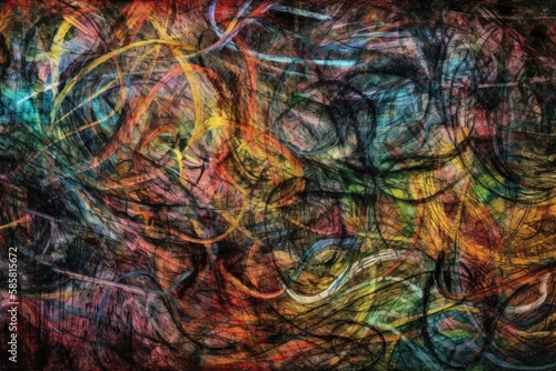 vibrant and abstract painting with bold colors and various shapes. Generative AI