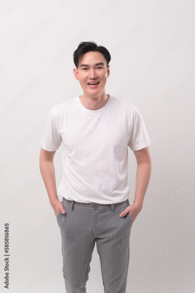 Fototapeta premium Portrait of young asian man over white background studio.