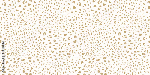 Leopard print pattern. Golden vector seamless background. Animal skin texture of jaguar, leopard, cheetah, panther, puma. Jungle wildlife theme. Gold and white pattern with spots. Repeat design