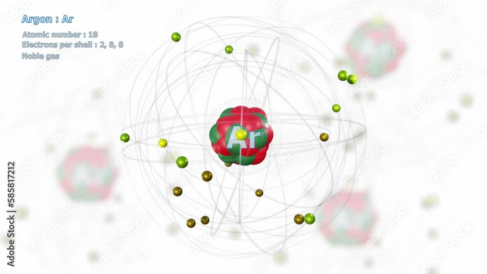 Atoms Station Rotation Atom of Argon with 18 Electrons in infinite orbital rotation on white ...