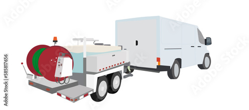 Plumbing Hydro Jetting machine with Plumber Sewer cleaning service Van. isolated on white background. copy-space