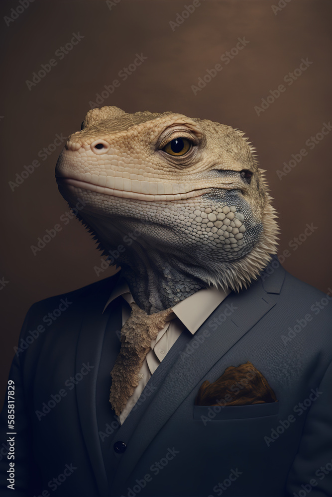 lizard businessman in a suit on isolated background, bearded dragon wearing a suit, corporate working animals concept, generative ai lizard businessman in a suit on isolated background, bearded dragon wearing a suit, corporate working animals concept, generative ai