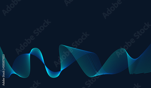 Futuristic Blue Green waves abstract and Dark blue background, abstract wavy background, movement of blue lines. Dark blue Background Illustration.Dark blue Background Image. 