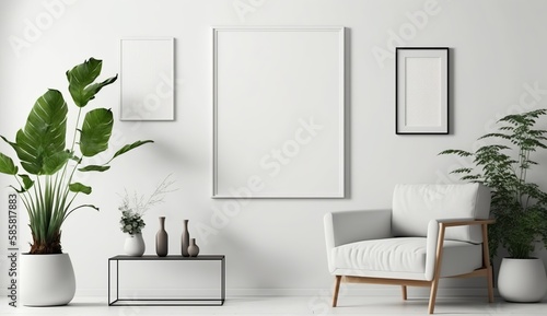 White blank poster mockup in living  scandinavian style  Generative ai