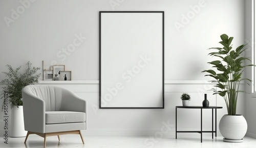 White blank poster mockup in living  scandinavian style  Generative ai