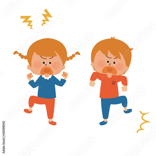 怒り足を踏み鳴らす子供のイラスト素材