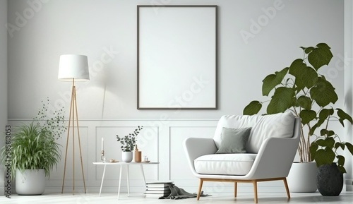 White blank poster mockup in living  scandinavian style  Generative ai