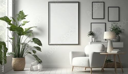 White blank poster mockup in living  scandinavian style  Generative ai