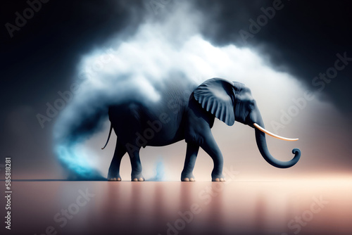 Un éléphant avec de la fumée qui tombe à la verticale - generative AI photo