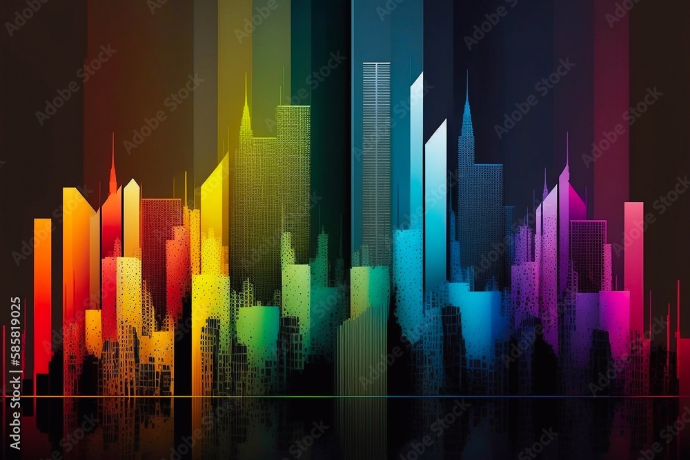 Abstract city building skyline metropolitan area in contemporary color style and futuristic effects. Generative AI