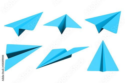 Set of handmade paper plane isolated on white background 3d illustration