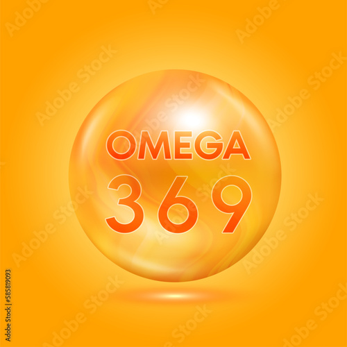 Omega 3 fish oil. Fatty acid capsule essential vitamins. Pills improving heart, eyes, bones, lower cholesterol level. Omega sign for dietary supplement and healthy nutrition. 3d Vector EPS10.
