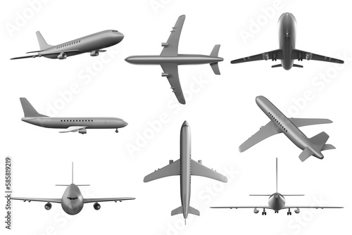 Set of airplane collection isolated on white background 3d illustration