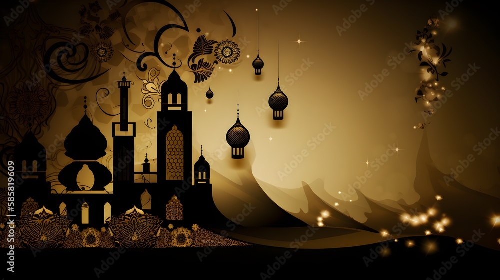 Ramadan background with Mosque wallpaper with space for copy and text