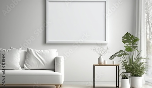 White blank poster mockup in living, scandinavian style, Generative ai © rajesh