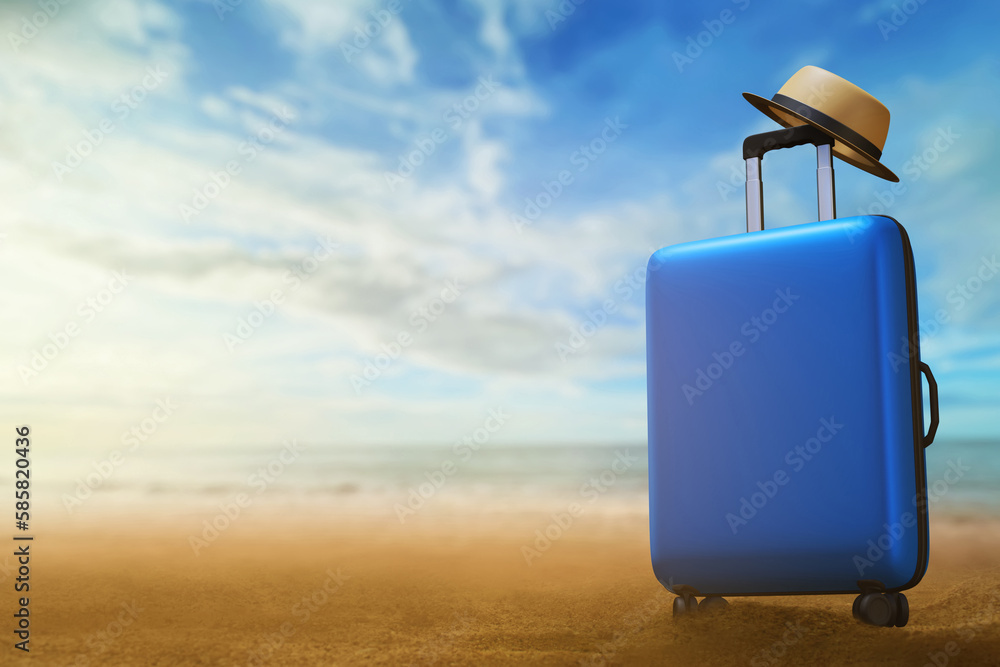 Blue suitcase on sunset 3d illustration Blue suitcase on sunset 3d illustration