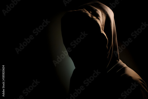 silhouette of a person wear a hood in the dark, generative AI