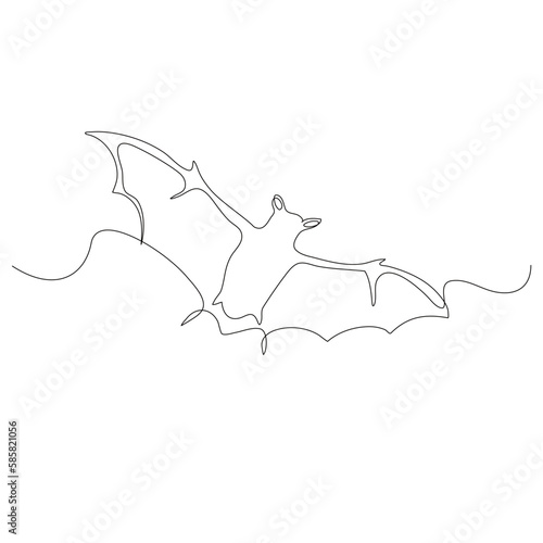 Continuous line art or one line bat drawing for vector illustration  halloween. flying bat concept