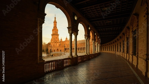 Plaza de Espana. Spanish square in the centre of old but magnificent Seville, Spain.