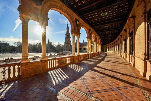 Plaza de Espana. Spanish square in the centre of old but magnificent Seville, Spain.