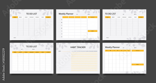Set of simple planners. Weekly, to-do list, daily, notes, tracker, оrganizer page, planner template. Vector illustration.
