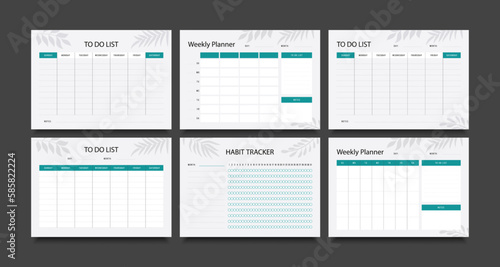 Set of simple planners. Weekly, to-do list, daily, notes, tracker, оrganizer page, planner template. Vector illustration.