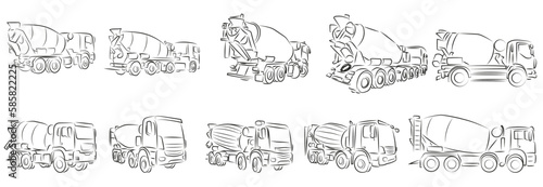 10 Betonmischer LKW Zeichnung Vektor Grafic | Concrete Mixer Trucks Drawing Vector Graphic Lineart