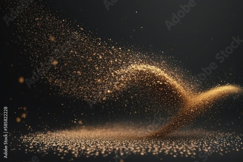 Sparkling gold dust on defocused black background. Golden glitter dust defocused texture. Generative AI