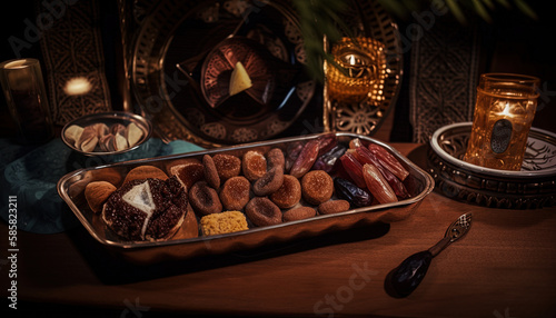 Ramadan sweets concepts. Plate with traditional Middle Eastern sweets