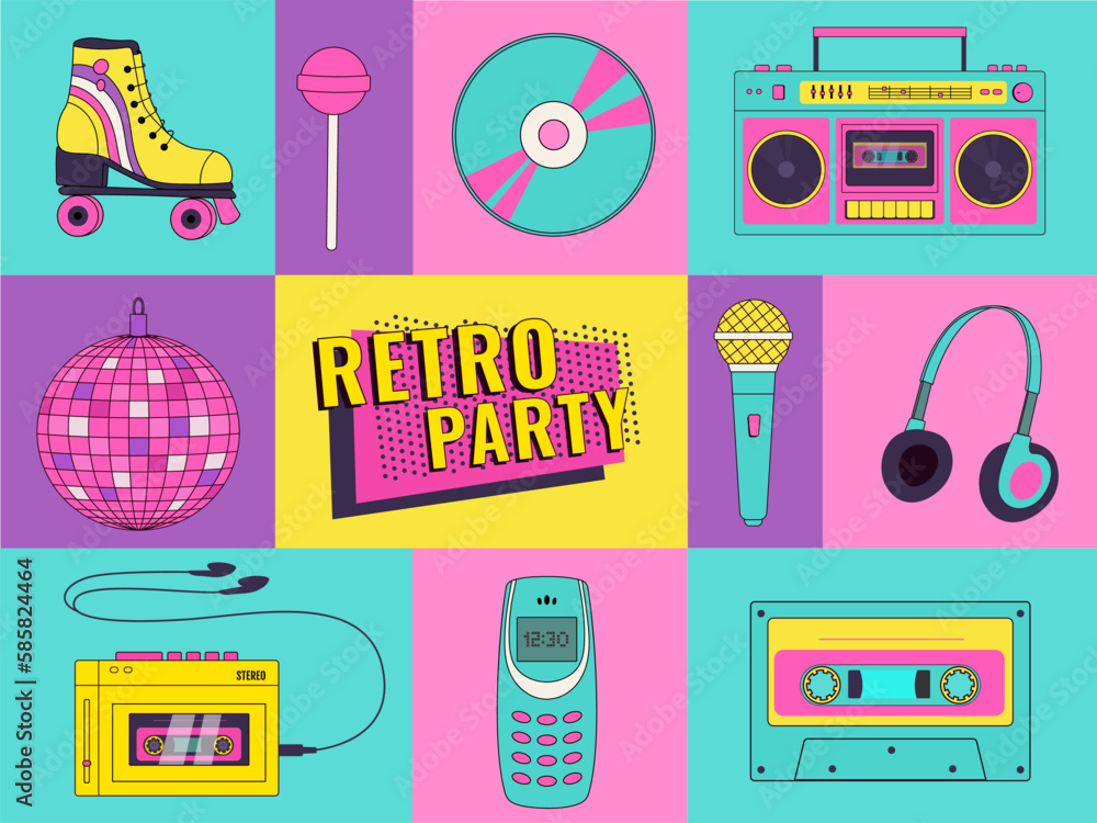 Retro Party Set 1990 Geometric Music Poster With 90s Elements In Pop evolution-of-pop-music-9gag