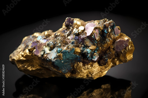 Chalcopyrite - Found in Peru, USA, Canada - Copper iron sulfide mineral used as a source of copper and as an ornamental stone (Generative AI)