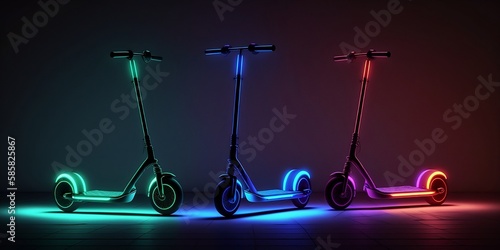 Neon Scooter Ride through Urban Nightscape, AI Generated