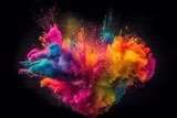 Colourful paint splashes, Coloured powder explosion. Paint holi, Mix rainbow splash on isolated black background - Generative AI Illustration
