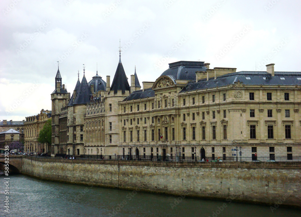Panoramic view of palace of justice. Close-up. Paris. France.