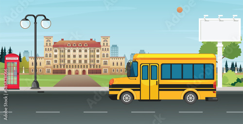 School bus standing infront of the school