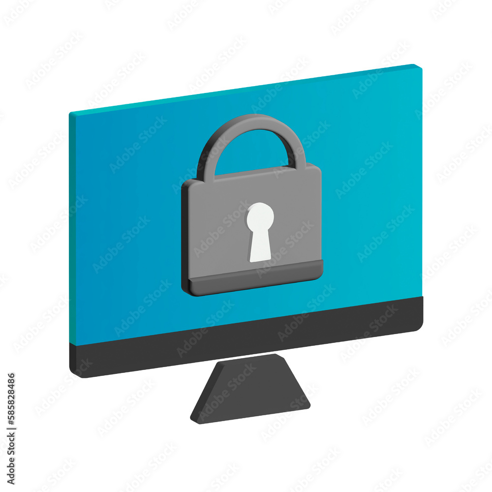 Computer protection 3D icon with padlock, flat design. Computer protection 3D icon with padlock, flat design.