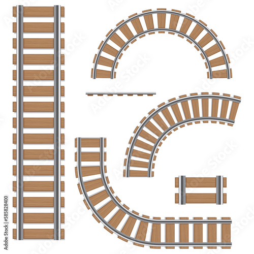 A set of railway tracks. Isolated vector elements of a railway, rails of railway routes