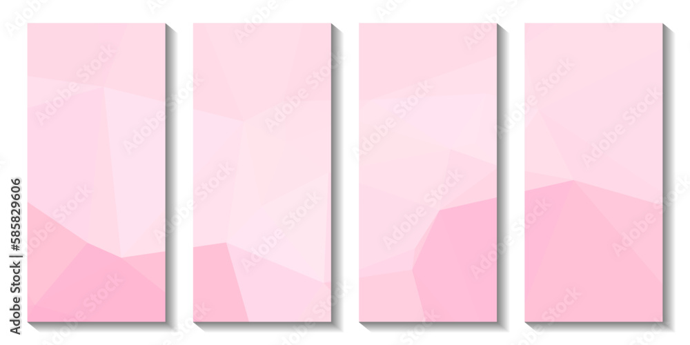 A set of brochures with pink background with a triangle design.