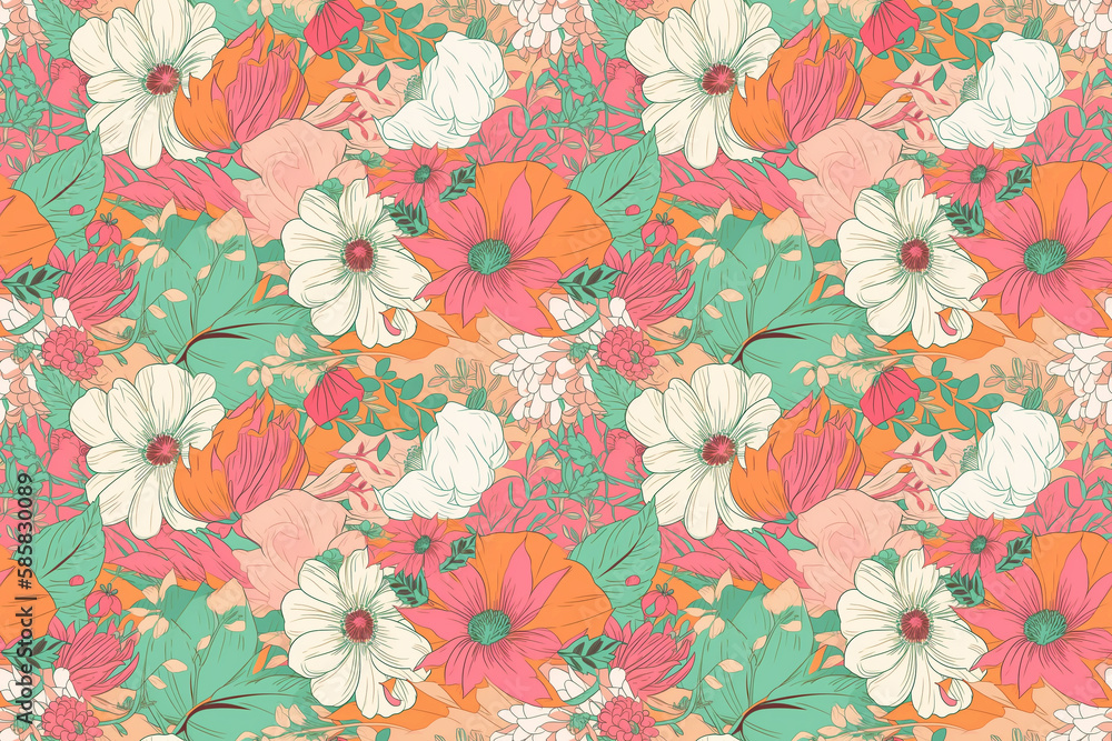 Seamless spring floral pattern background with Generative AI Seamless spring floral pattern background with Generative AI