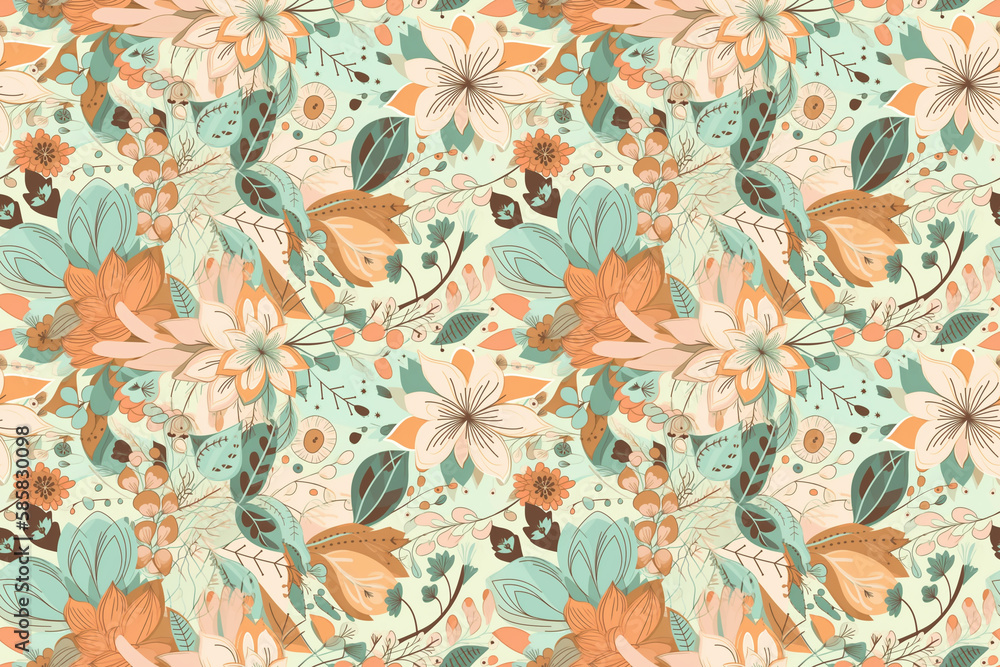 Seamless spring floral pattern background with Generative AI