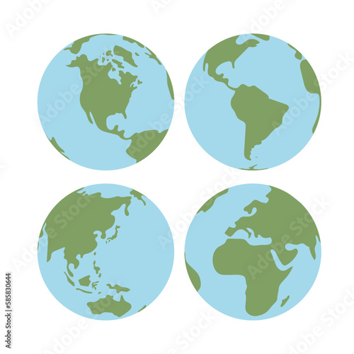 Globe world map. Planet earth flat vector illustration. Doodle map with continents and oceans.