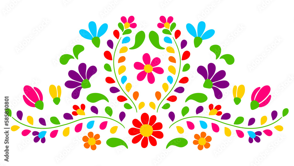 Mexican floral embroidery. Traditional ornament of flowers and leaves.